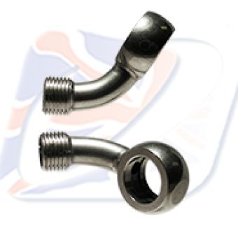 M10 BANJO 45° UP + 25° LEFT, STAINLESS